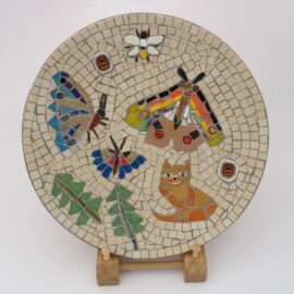 Cat and Butterfly Mosaic Bowl