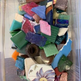 coloured tesserae and found materials